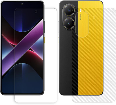 SOMTONE Front and Back Tempered Glass for Poco X7 Pro 5G Tempered Glass Screen Protector | Anti-Scratch | Edge to Edge Full Coverage | 9H Hardness (1 FRONT TEMPERED GLASS PROTECTOR + 1 BACK CARBON FIBER SKIN)(Pack of 1)