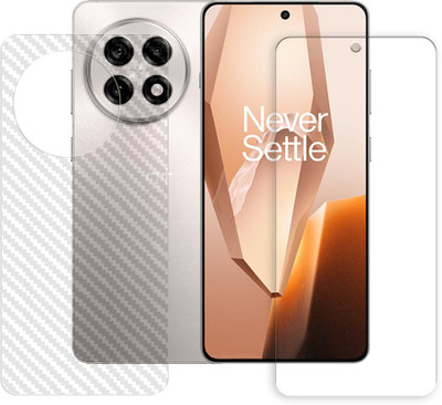 SOMTONE Front and Back Tempered Glass for OnePlus 13R 5G Tempered Glass Screen Protector | Anti-Scratch | Edge to Edge Full Coverage | 9H Hardness (1 FRONT TEMPERED GLASS PROTECTOR + 1 BACK CARBON FIBER SKIN)(Pack of 1)