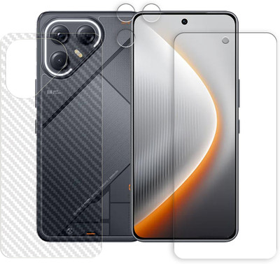 ARBAN Front and Back Tempered Glass for Tecno Pova 7 Ultra 5G Tempered Glass Screen Protector | Anti-Scratch | Edge to Edge Full Coverage | 9H Hardness ( 1 FRONT SCREEN GUARD + 1 BACK CARBON FIBER SKIN + 1 CAMERA LENS PROTECTOR )(Pack of 1)