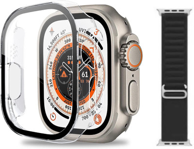 Skymac Edge To Edge Tempered Glass for Apple Watch Ultra 49mm (2022 Release) with Black Strap {Combo)(Pack of 1)
