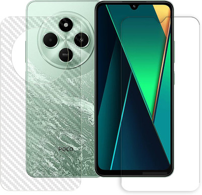 SOMTONE Front and Back Tempered Glass for Poco C75 4G Tempered Glass Screen Protector | Anti-Scratch | Edge to Edge Full Coverage | 9H Hardness (1 FRONT TEMPERED GLASS PROTECTOR + 1 BACK CARBON FIBER SKIN)(Pack of 1)