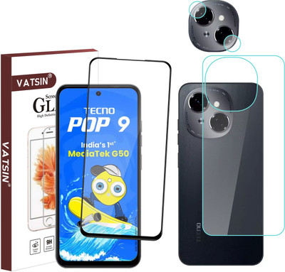 Vatsin Front and Back Tempered Glass for Tecno Pop 9 4G, Tecno Pop 9 4G [With Rear Camera Lens Guard](Pack of 3)