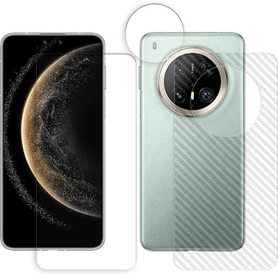 SOMTONE Front and Back Tempered Glass for Huawei Mate 70 Pro Plus 5G Tempered Glass Screen Protector | Anti-Scratch | Edge to Edge Full Coverage | 9H Hardness (1 FRONT SCREEN GUARD + 1 BACK CARBON FIBER SKIN + 1 CAMERA LENS PROTECTOR)(Pack of 1)
