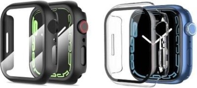 TSHIENTT Front and Back Tempered Glass for Hard PC Case Compatible for Apple Watch Series 8 and 7 45mm with Tempered Glass Screen Protector, Full Coverage, Touch Sensitive, Ultra-Thin HD Bumper Protective Cover - (45mm) Black & Clear(Pack of 2)