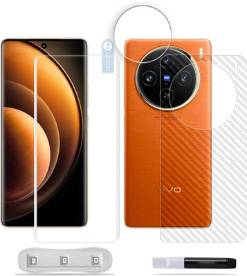 SOMTONE Front and Back Tempered Glass for vivo X100 5G Tempered Glass Screen Protector ( 1 UV TEMPERED GLASS SCREEN PROTECTOR + 1 BACK CARBON FIBER SKIN + CAMERA LENS PROTECTOR )(Pack of 1)