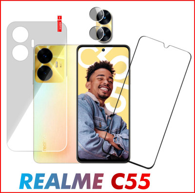 Olonga Front and Back Tempered Glass for REALME C55(Pack of 3)
