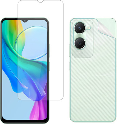 Vatsin Front and Back Tempered Glass for ViVO Y28e 5G, ViVO Y28e 5G [Back Carbon Fiber](Pack of 2)