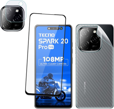 Ten To 11 Front and Back Tempered Glass for Tecno Spark 20 Pro 5G, Tecno Spark 20 Pro 5G [Back Carbon Fiber] [Rear Camera Lens Guard](Pack of 3)