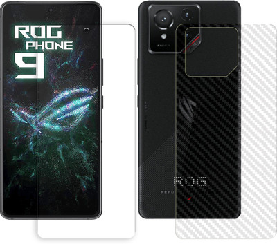 SOMTONE Front and Back Tempered Glass for Asus ROG Phone 9 5G Tempered Glass Screen Protector | Anti-Scratch | Edge to Edge Full Coverage | 9H Hardness (1 FRONT TEMPERED GLASS PROTECTOR + 1 BACK CARBON FIBER SKIN)(Pack of 1)