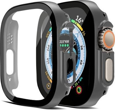 DPJ Front and Back Tempered Glass for Apple iWatch Series 8 Ultra 49MM Case With Screen Protector, Hard Protective Bumper Guard Ultra-Thin Full Coverage (Black)(Pack of 1)