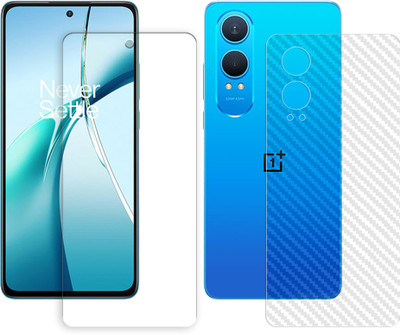 SOMTONE Front and Back Tempered Glass for OnePlus Nord CE4 Lite 5G (FRONT TEMPERED GLASS AND BACK CARBON FIBER SKIN PROTECTOR)(Pack of 1)