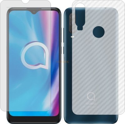 TELTREK Front and Back Tempered Glass for ALCATEL 1S 2020 (Front Matte Finish & Back 3d Carbon Fiber)(Pack of 2)