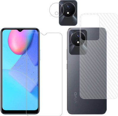 Vatsin Front and Back Tempered Glass for ViVO Y02, ViVO Y02 [Back Carbon Fiber] [Rear Camera Lens Guard](Pack of 3)