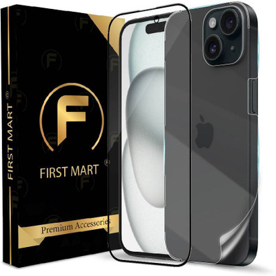 FIRST MART Front and Back Tempered Glass for iPhone 15, Apple iPhone 15, Apple 15, ( 1 OG Black Border Glass with 1 Back Membrane )(Pack of 2)