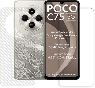 ARBAN Front and Back Tempered Glass for Poco C75 5G Tempered Glass Screen Protector | Anti-Scratch | Edge to Edge Full Coverage | 9H Hardness (1 FRONT TEMPERED GLASS AND 1 BACK CARBON FIBER SKIN)(Pack of 2) ARBAN Front and Back Tempered Glass for Poco C75 5G Tempered Glass Screen Protector | Anti-Scratch | Edge to Edge Full Coverage | 9H Hardness (1 FRONT TEMPERED GLASS AND 1 BACK CARBON FIBER SKIN)(Pack of 2)