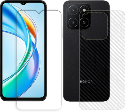 ARBAN Front and Back Tempered Glass for Honor X5b 4G Tempered Glass Screen Protector | Anti-Scratch | Edge to Edge Full Coverage | 9H Hardness (1 FRONT TEMPERED GLASS AND 1 BACK CARBON FIBER SKIN)(Pack of 1)