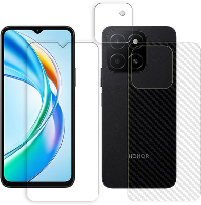 ARBAN Front and Back Screen Guard for Honor X5b 4G Tempered Glass Screen Protector | Anti-Scratch | Edge to Edge Full Coverage | 9H Hardness (1 FRONT SCREEN GUARD + 1 BACK CARBON FIBER SKIN + 1 CAMERA LENS PROTECTOR)(Pack of 1)