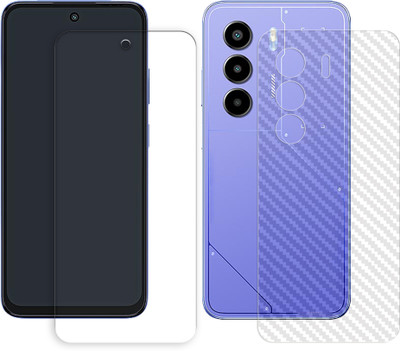 SOMTONE Front and Back Tempered Glass for itel Power 70 4G Tempered Glass Screen Protector | Anti-Scratch | Edge to Edge Full Coverage | 9H Hardness (1 FRONT TEMPERED GLASS PROTECTOR + 1 BACK CARBON FIBER SKIN)(Pack of 1)