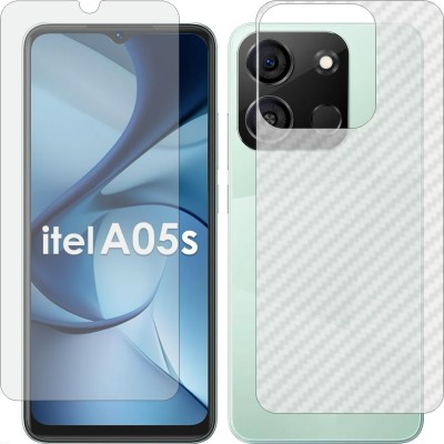 MOBART Front and Back Tempered Glass for Itel A05s (Matte Front & Carbon Fiber Skin for Back)(Pack of 2)