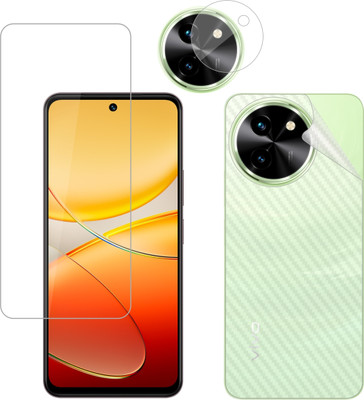 Vatsin Front and Back Tempered Glass for ViVO T3X 5G, ViVO T3X 5G [Back Carbon Fiber] [Rear Camera Lens Guard](Pack of 3)