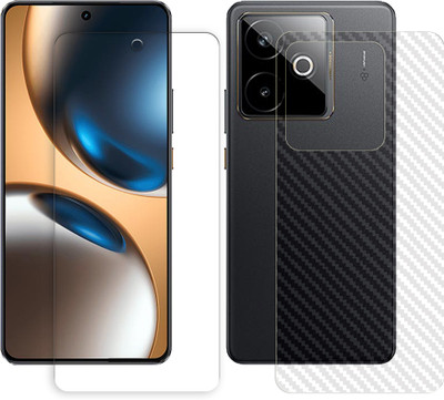 SOMTONE Front and Back Tempered Glass for Realme GT 7T 5G Tempered Glass Screen Protector | Anti-Scratch | Edge to Edge Full Coverage | 9H Hardness (1 FRONT TEMPERED GLASS PROTECTOR + 1 BACK CARBON FIBER SKIN)(Pack of 1)