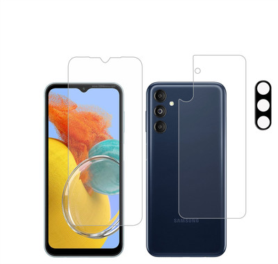Vatsin Front and Back Tempered Glass for Samsung Galaxy M14-5G, Samsung Galaxy M14-5G [With Rear Camera Lens Guard](Pack of 3)