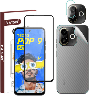 Vatsin Front and Back Tempered Glass for Tecno Pop 9 5G, Tecno Pop 9 5G [Back Carbon Fiber] [Rear Camera Lens Guard](Pack of 3)