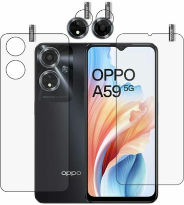 AHWAVEEDA Front and Back Tempered Glass for oppo A59 5G Front and back tempered glass with camera lens protector (Pack -3)(Pack of 3)