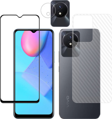 Vatsin Front and Back Tempered Glass for ViVO Y02, ViVO Y02 [Back Carbon Fiber] [Rear Camera Lens Guard](Pack of 3)