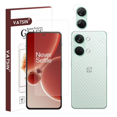Vatsin Front and Back Tempered Glass for OnePlus Nord 3, OnePlus Nord 3 [Back Carbon Fiber] [Rear Camera Lens Guard](Pack of 3)