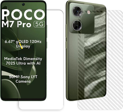 ARBAN Front and Back Tempered Glass for Poco M7 pro 5G Tempered Glass Screen Protector | Anti-Scratch | Edge to Edge Full Coverage | 9H Hardness (1 FRONT TEMPERED GLASS AND 1 BACK CARBON FIBER SKIN)(Pack of 2)