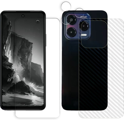 SOMTONE Tempered Glass Guard for Lava Shark 4G Tempered Glass Screen Protector | Anti-Scratch | Edge to Edge Full Coverage | 9H Hardness (1 FRONT SCREEN GUARD + 1 BACK CARBON FIBER SKIN + 1 CAMERA LENS PROTECTOR)(Pack of 1)