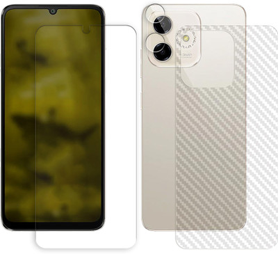 ARBAN Front and Back Tempered Glass for Lava Shark 5G Tempered Glass Screen Protector | Anti-Scratch | Edge to Edge Full Coverage | 9H Hardness (1 FRONT SCREEN GUARD + 1 BACK CARBON FIBER SKIN + 1 CAMERA LENS PROTECTOR)(Pack of 1)