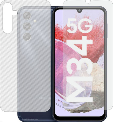MOBART Front and Back Tempered Glass for Samsung Galaxy M34 5G SMM346B (Matte Front & Carbon Fiber Skin for Back)(Pack of 2)