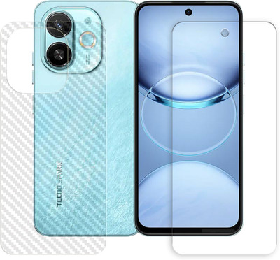 SOMTONE Front and Back Tempered Glass for Tecno Spark 30C 5G Tempered Glass Screen Protector | Anti-Scratch | Edge to Edge Full Coverage | 9H Hardness (1 FRONT TEMPERED GLASS + 1 BACK CARBON FIBER SKIN)(Pack of 1)
