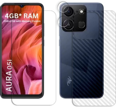 DOWRVIN Front and Back Tempered Glass for ITEL AURA 05i FRONT AND BACK , CAMERA LENS TEMPERED GLASS(Pack of 3)