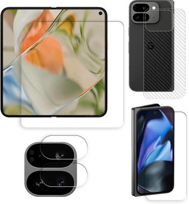 SOMTONE Front and Back Tempered Glass for Google Pixel 9 Pro Fold 5G Tempered Glass Screen Protector | Anti-Scratch | Edge to Edge Full Coverage | 9H Hardness (1 FRONT SCREEN GUARD + 1 BACK CARBON FIBER SKIN + 1 CAMERA LENS PROTECTOR)(Pack of 1)