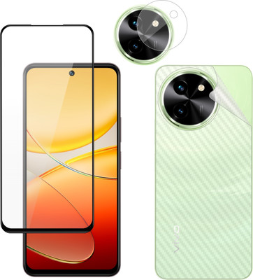 Vatsin Front and Back Tempered Glass for ViVO T3X 5G, ViVO T3X 5G [Back Carbon Fiber] [Rear Camera Lens Guard](Pack of 3)