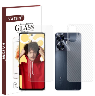 Vatsin Front and Back Tempered Glass for Realme C55, Realme C55 [Back Carbon Fiber](Pack of 2)