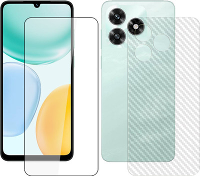 SOMTONE Front and Back Tempered Glass for Honor X5c Plus 4G Tempered Glass Screen Protector | Anti-Scratch | Edge to Edge Full Coverage | 9H Hardness ( 1 FRONT TEMPERED GLASS PROTECTOR + 1 CARBON FIBER BACK ) FX01(Pack of 1)