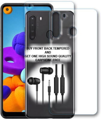 SOMTONE Front and Back Tempered Glass for Samsung Galaxy A21 FRONT BACK TEMPERED GLASS BUY AND GET EARPHONE FREE(Pack of 1)