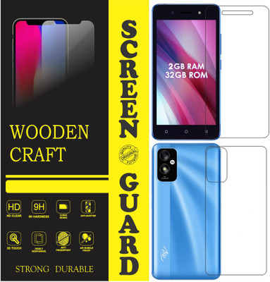 wooden craft Front and Back Tempered Glass for Itel A23S(Pack of 2)