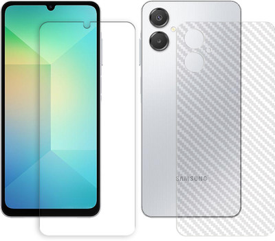SOMTONE Front and Back Tempered Glass for Samsung Galaxy A06 5G Tempered Glass Screen Protector | Anti-Scratch | Edge to Edge Full Coverage | 9H Hardness (1 FRONT TEMPERED GLASS PROTECTOR + 1 BACK CARBON FIBER SKIN)(Pack of 1)