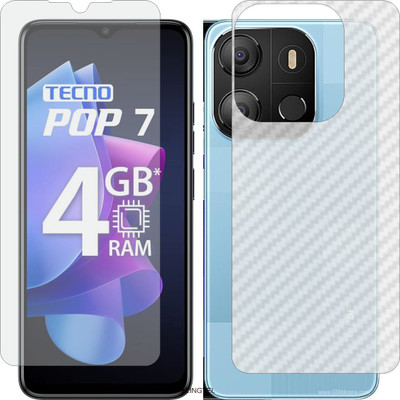ZINGTEL Front and Back Tempered Glass for TECNO POP 7 BF6 (Front Matte Finish & Back 3d Carbon Fiber)(Pack of 2)