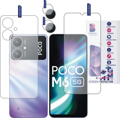 DESIBUZZ Front and Back Tempered Glass for POCO M6 5G, (Flexible), camera lens(Pack of 3)