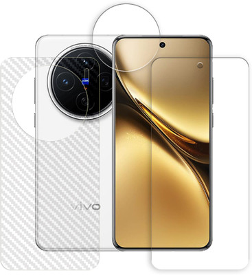 SOMTONE Front and Back Tempered Glass for vivo X200 5G Tempered Glass Screen Protector | Anti-Scratch | Edge to Edge Full Coverage | 9H Hardness (1 FRONT SCREEN GUARD + 1 BACK CARBON FIBER SKIN + 1 CAMERA LENS PROTECTOR)(Pack of 1)