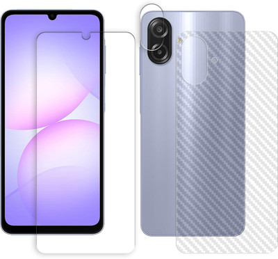 KOISTON Front and Back Tempered Glass for Samsung Galaxy A07 4G Tempered Glass Screen Protector | Anti-Scratch | Edge to Edge Full Coverage | 9H Hardness ( 1 FRONT SCREEN GUARD + 1 BACK CARBON FIBER SKIN + 1 CAMERA LENS PROTECTOR )(Pack of 1)