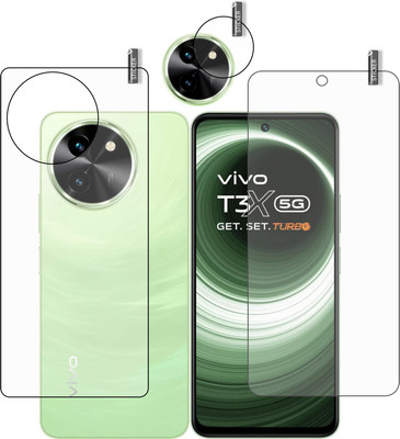 BOMGUARD Front and Back Tempered Glass for VIVO T3x With Camera Lens Protector(Pack of 3)