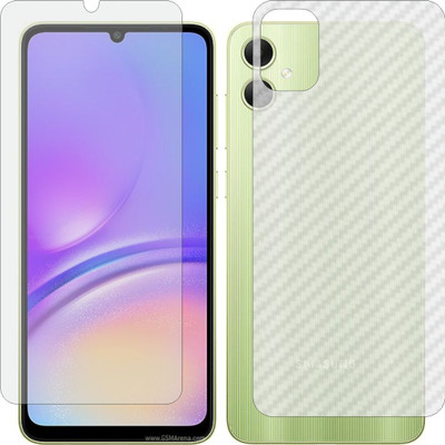 Fasheen Front and Back Tempered Glass for Samsung Galaxy A05 (Front 9H Hardness Matte & Carbon Fiber Skin for Back)(Pack of 2)
