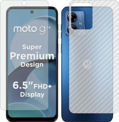 MOBART Front and Back Tempered Glass for Motorola Moto G14 (Matte Front & Carbon Fiber Skin for Back)(Pack of 2)